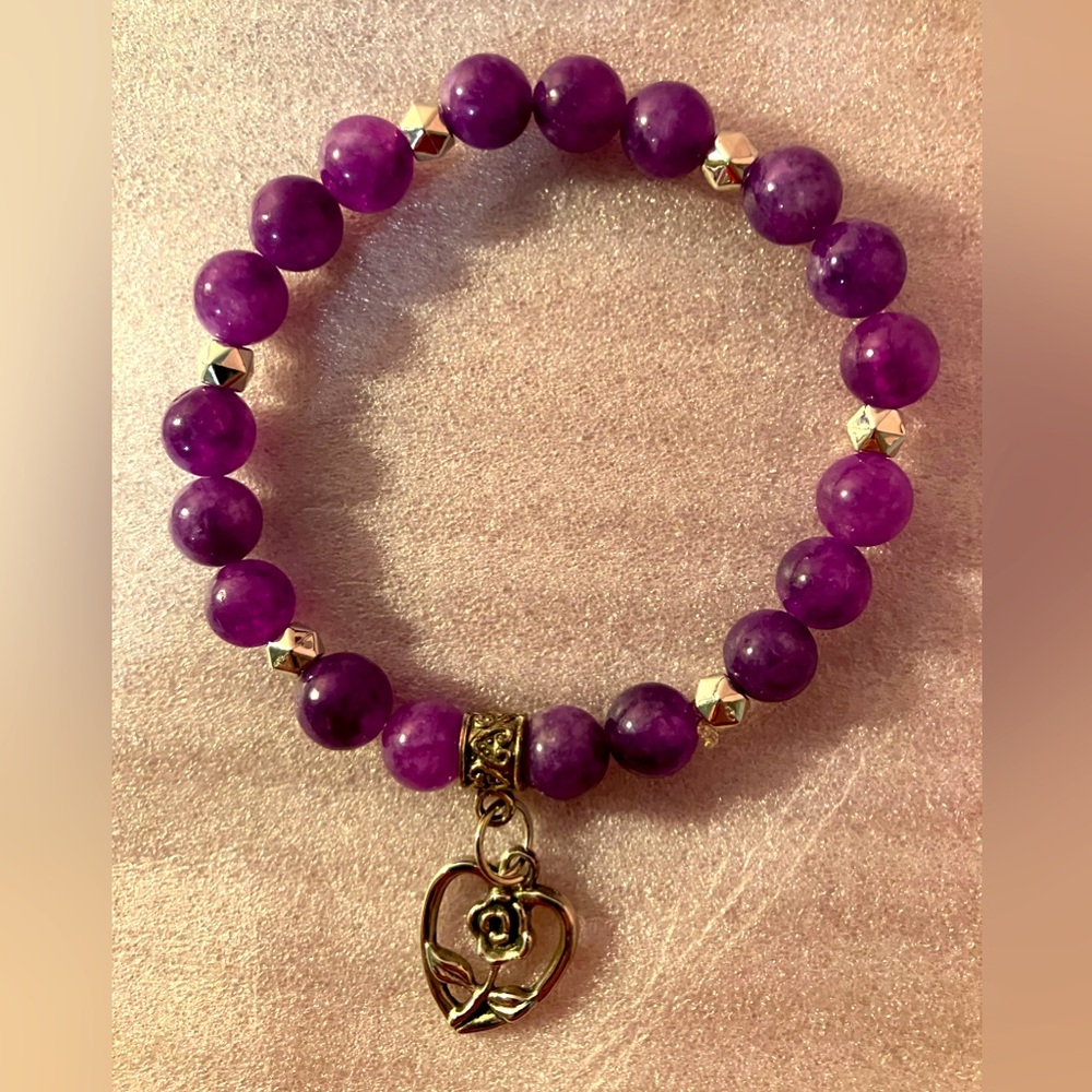 Bracelet amethyst with heart rose